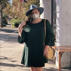 Green Shift Dress with Ruffle Sleeve